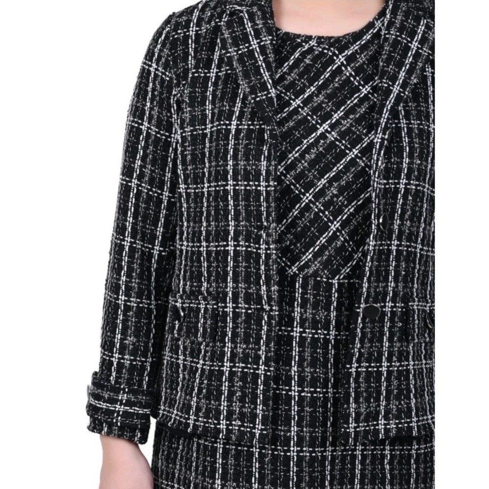 NY Collection Womens 2 Piece Tweed Dress Suit, In Black,White Medium - Picture 4 of 15